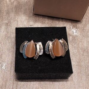 Elegant Silver and Brown Teardrop Earrings